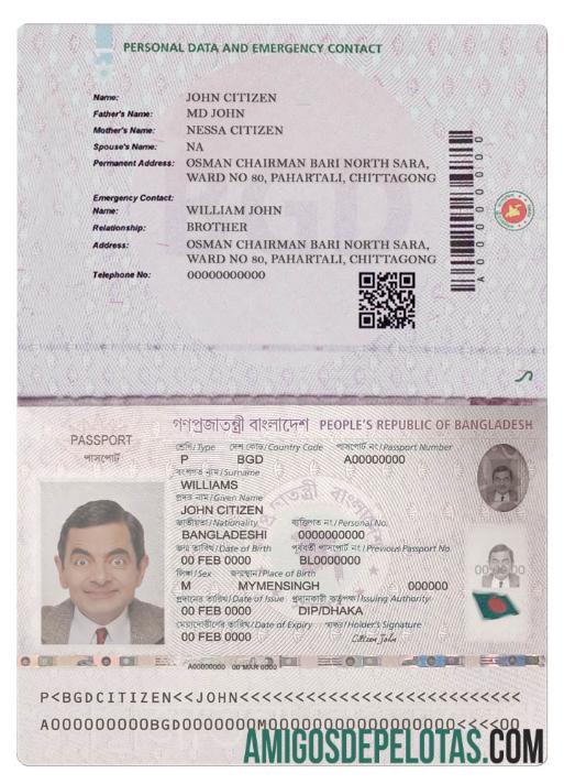 Passaporte E de Bangladesh (presente em 2020) Versão 2 exemplo